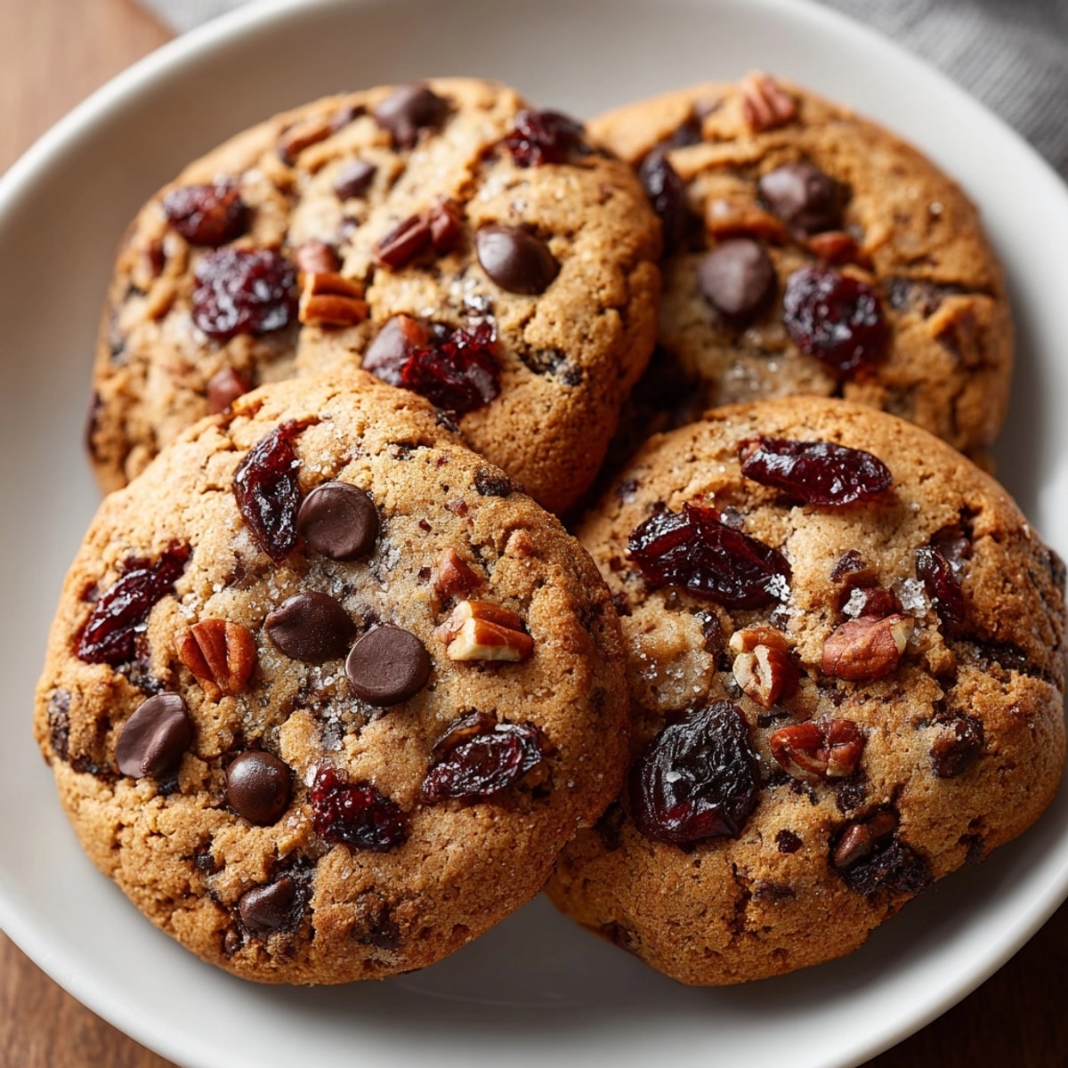 Warm, gooey One-Bowl Cherry Chocolate Chip Cookies fresh from the oven, perfect for dessert.