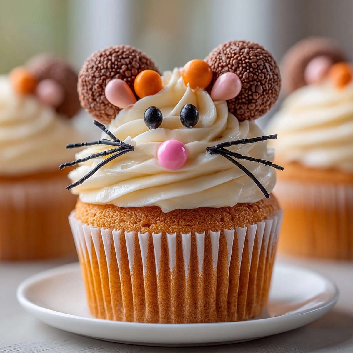 Fluffy Silly Pumpkin Spice Rat Cake cupcakes, frosted and creatively decorated for Halloween fun.