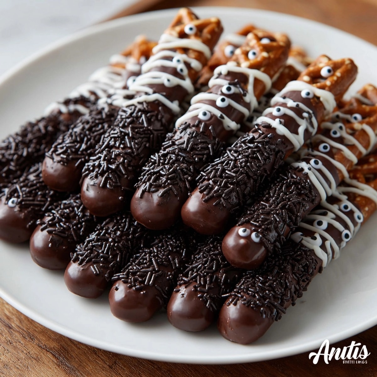 Homemade Spooky Spider Leg Chocolate Pretzel Wraps, perfectly arranged, a festive Halloween dessert ready to enjoy.