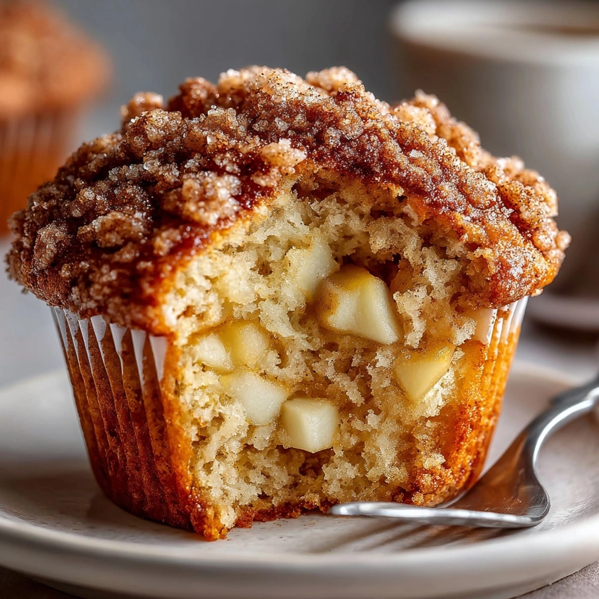 Freshly baked cinnamon apple breakfast muffins cooling on a wire rack, golden and aromatic.