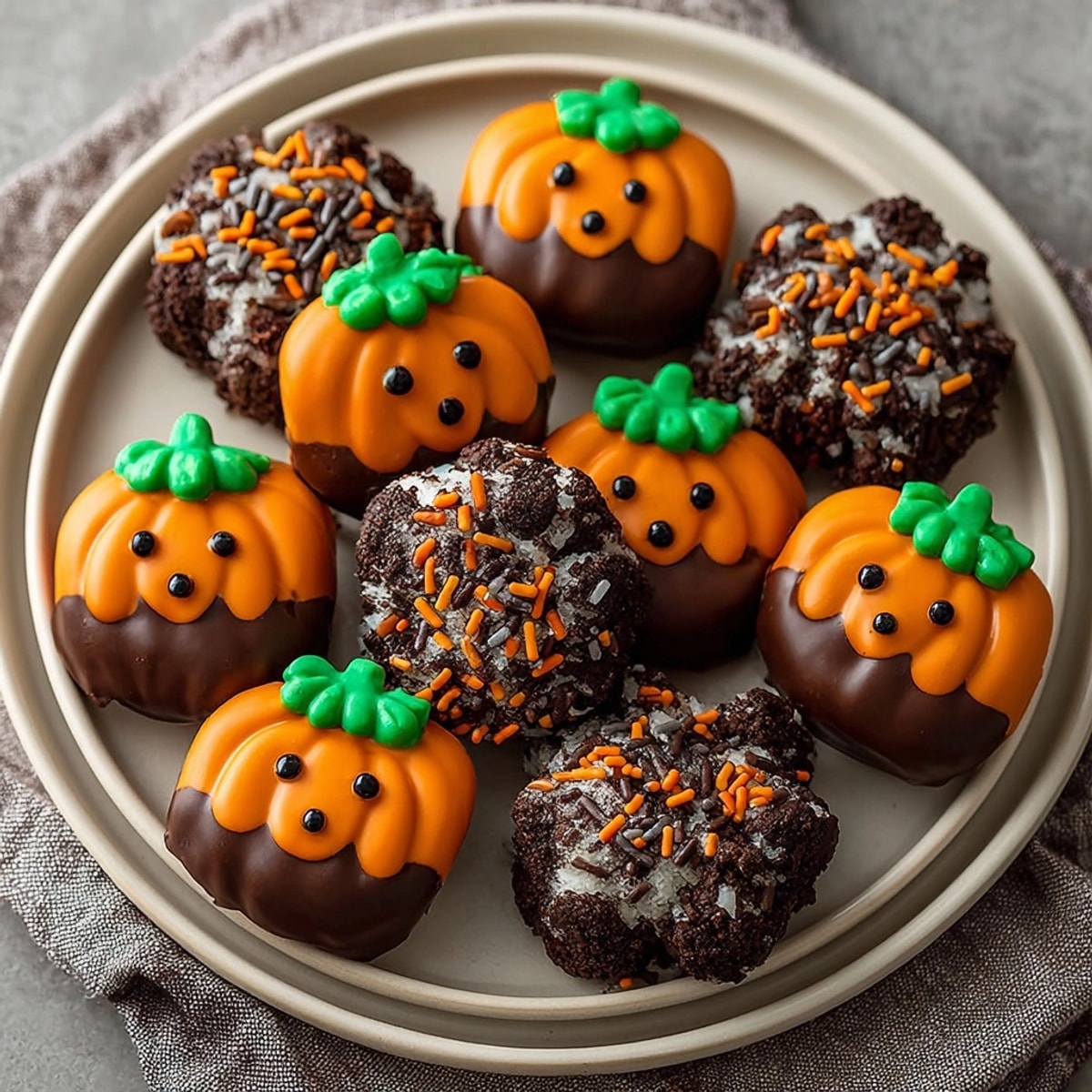 Homemade Halloween Chocolate-Covered Pretzel Pumpkins dessert: easy, festive snack for all spooky season gatherings.