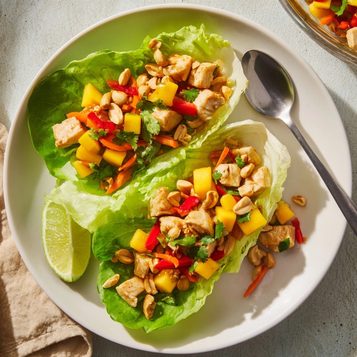 Fresh Mango Chili Chicken Lettuce Cups: A vibrant, quick, and healthy meal idea.