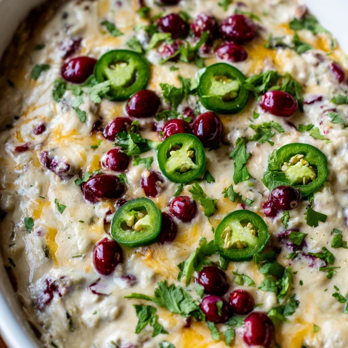 Vibrant cranberry jalapeño queso dip, perfect for game day celebrations and gatherings.  