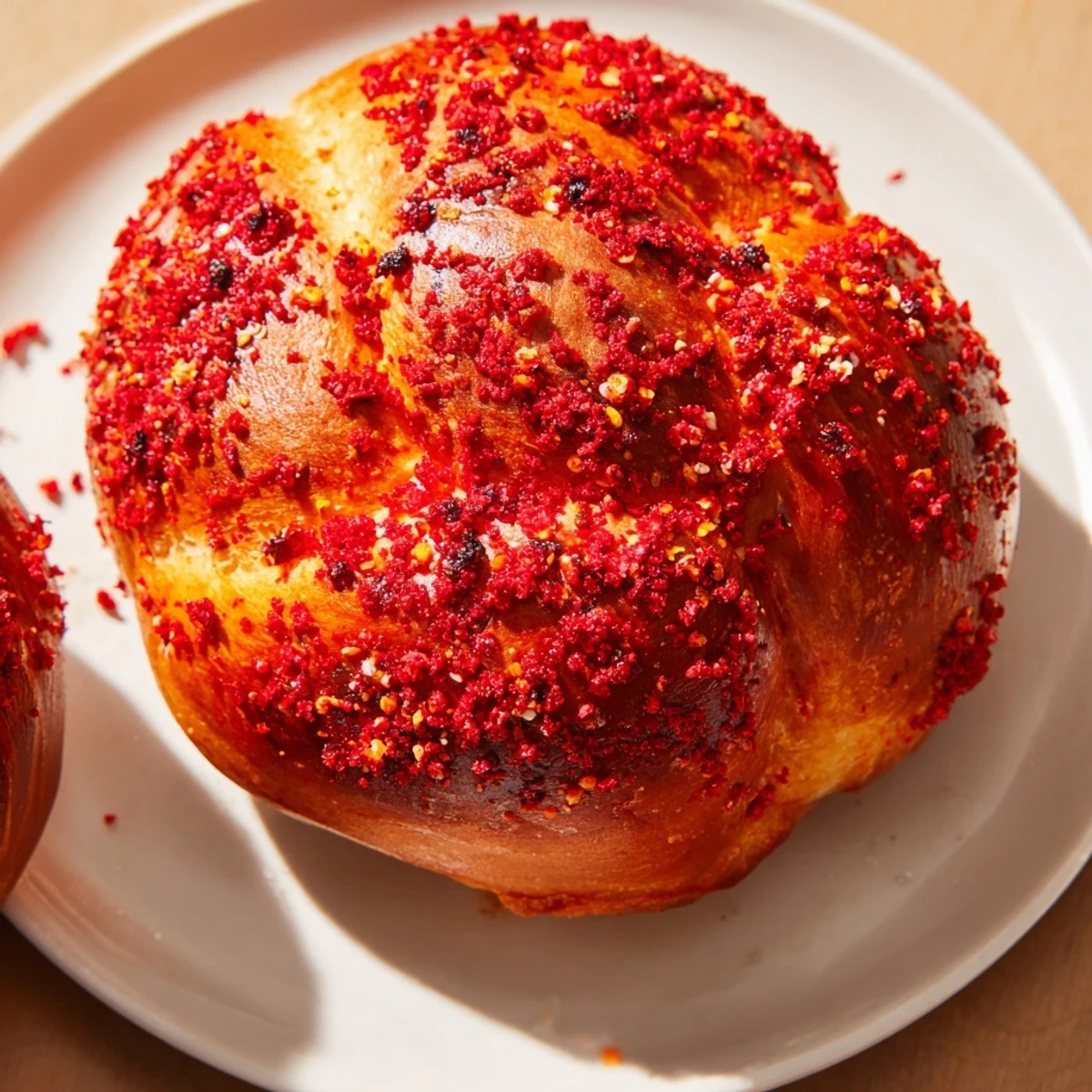 Soft Flamin’ Hot pretzel rolls, golden brown, ideal for spicy snack lovers.  
