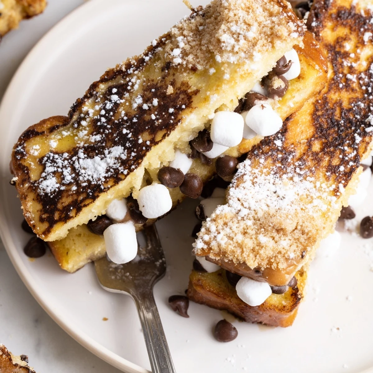 Deliciously unique S’mores Pickle French Toast Sticks served with warm maple syrup.  