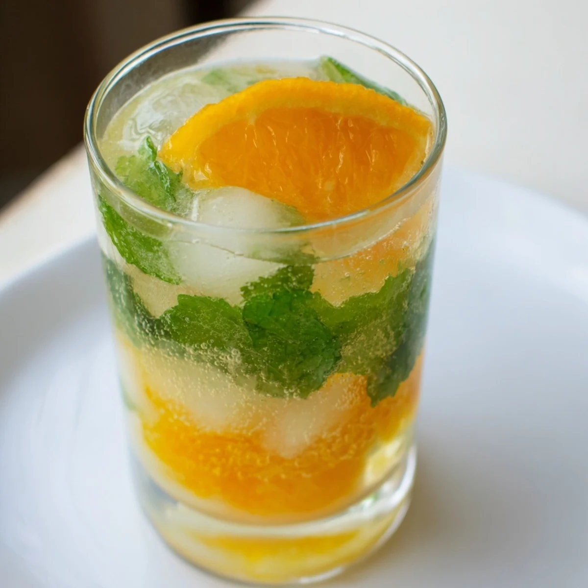 Colorful mocktail with homemade probiotic soda, citrus, and ice for summer enjoyment.