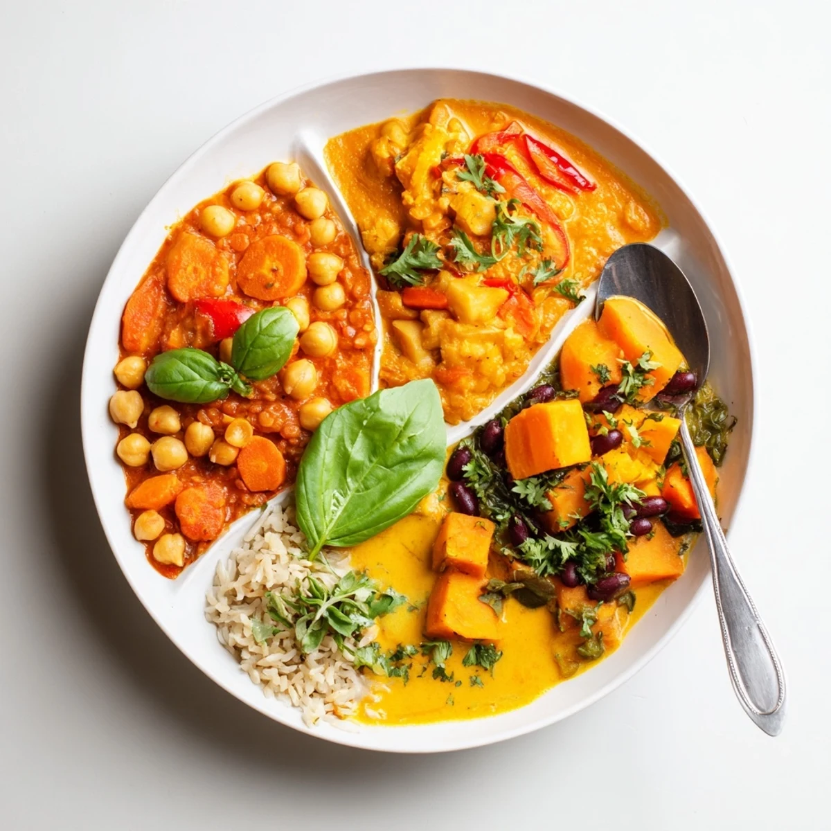 Vibrant single-pan global curries featuring aromatic spices and fresh herbs.  