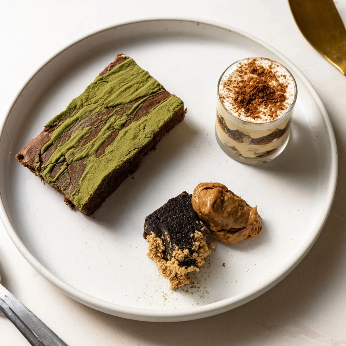Delicious Global Dessert Mash-Ups featuring matcha-miso brownies and black sesame cheesecake.  