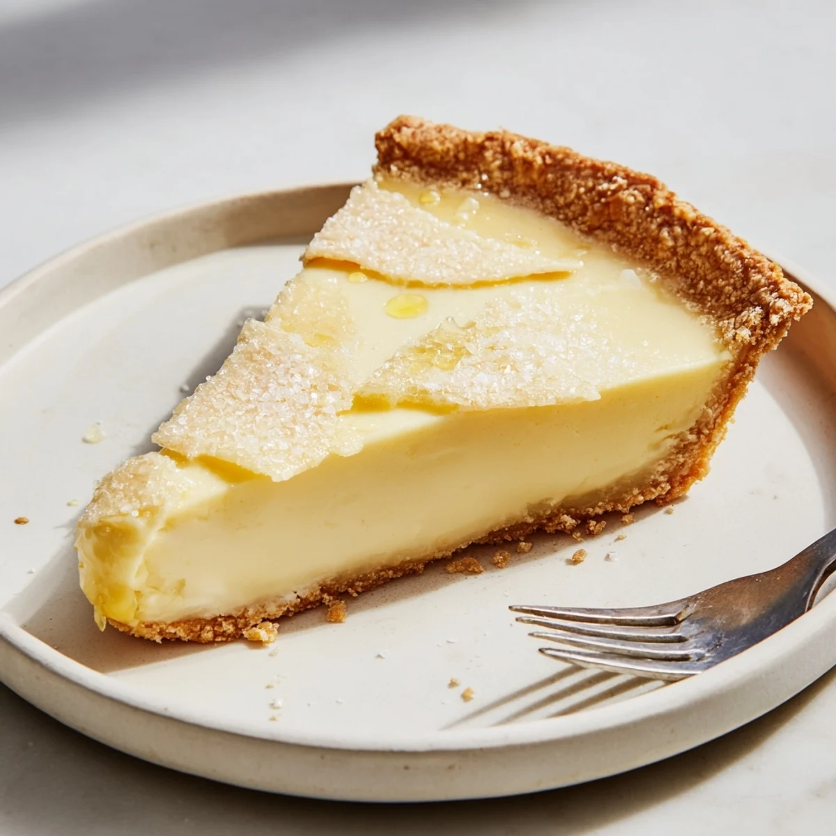 Delicious Water Pie served with fresh berries and a dollop of whipped cream.