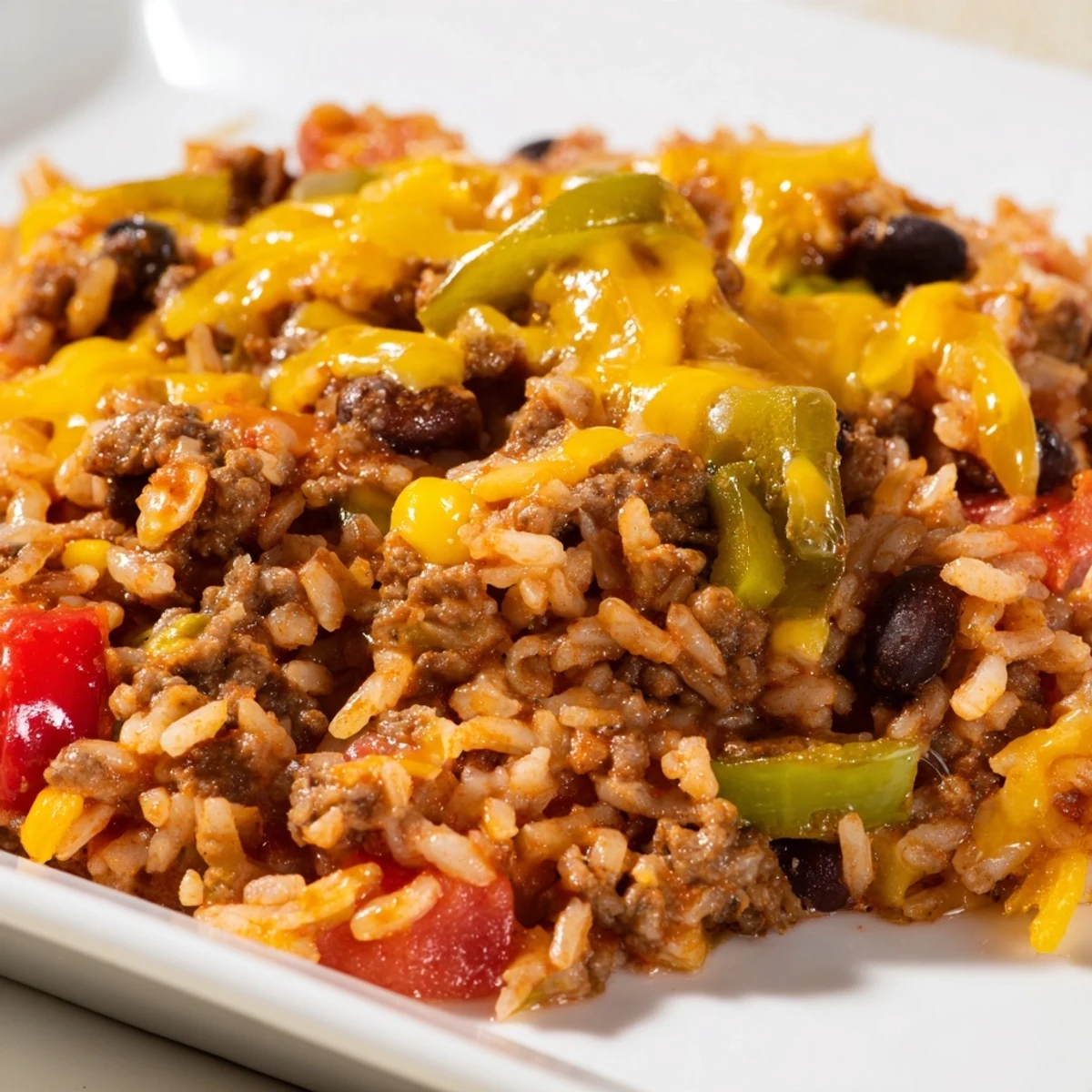 Steaming Tex-Mex Beef & Rice Casserole bubbling with melted cheese and fresh cilantro garnish, a comforting family meal.