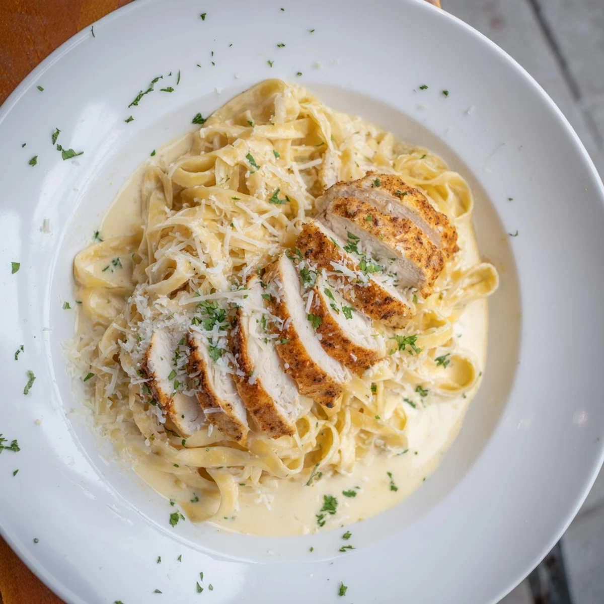 Picture a steaming bowl of Spicy Cajun Chicken Alfredo with vibrant parsley and Parmesan.