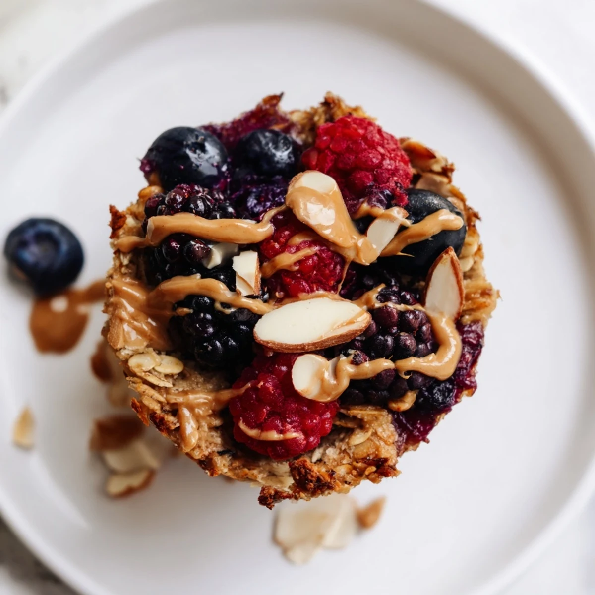 Golden-brown baked oatmeal cups feature juicy winter berries, perfect for a grab-and-go breakfast.