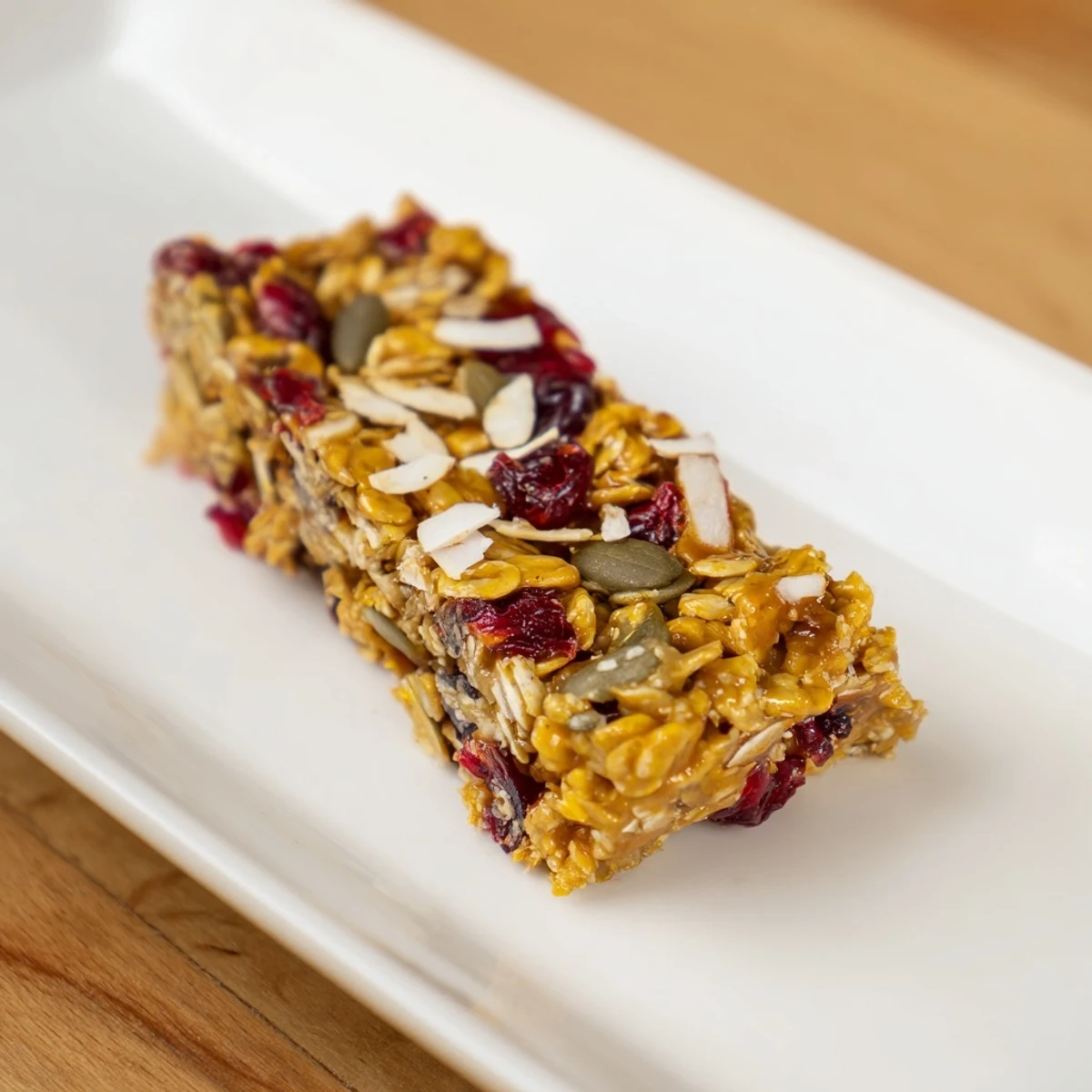 Golden-brown Roasted Pumpkin Seed & Cranberry Granola Bars, perfect for a quick and wholesome breakfast.
