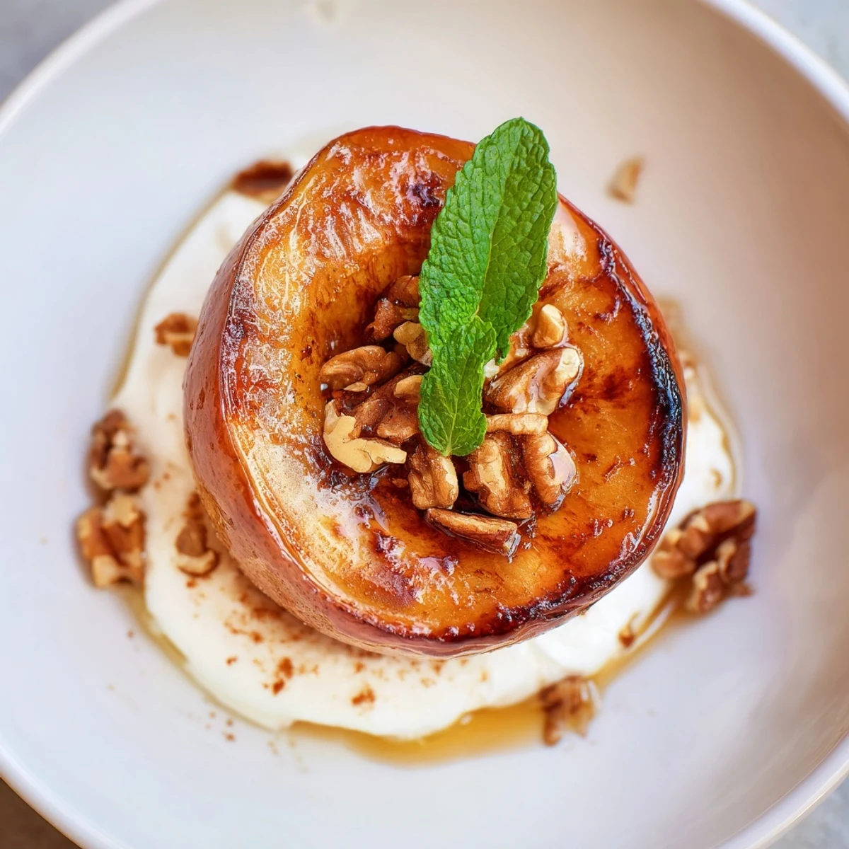Warm roasted pears with cinnamon, walnuts, and Greek yogurt, a healthy dessert delight.