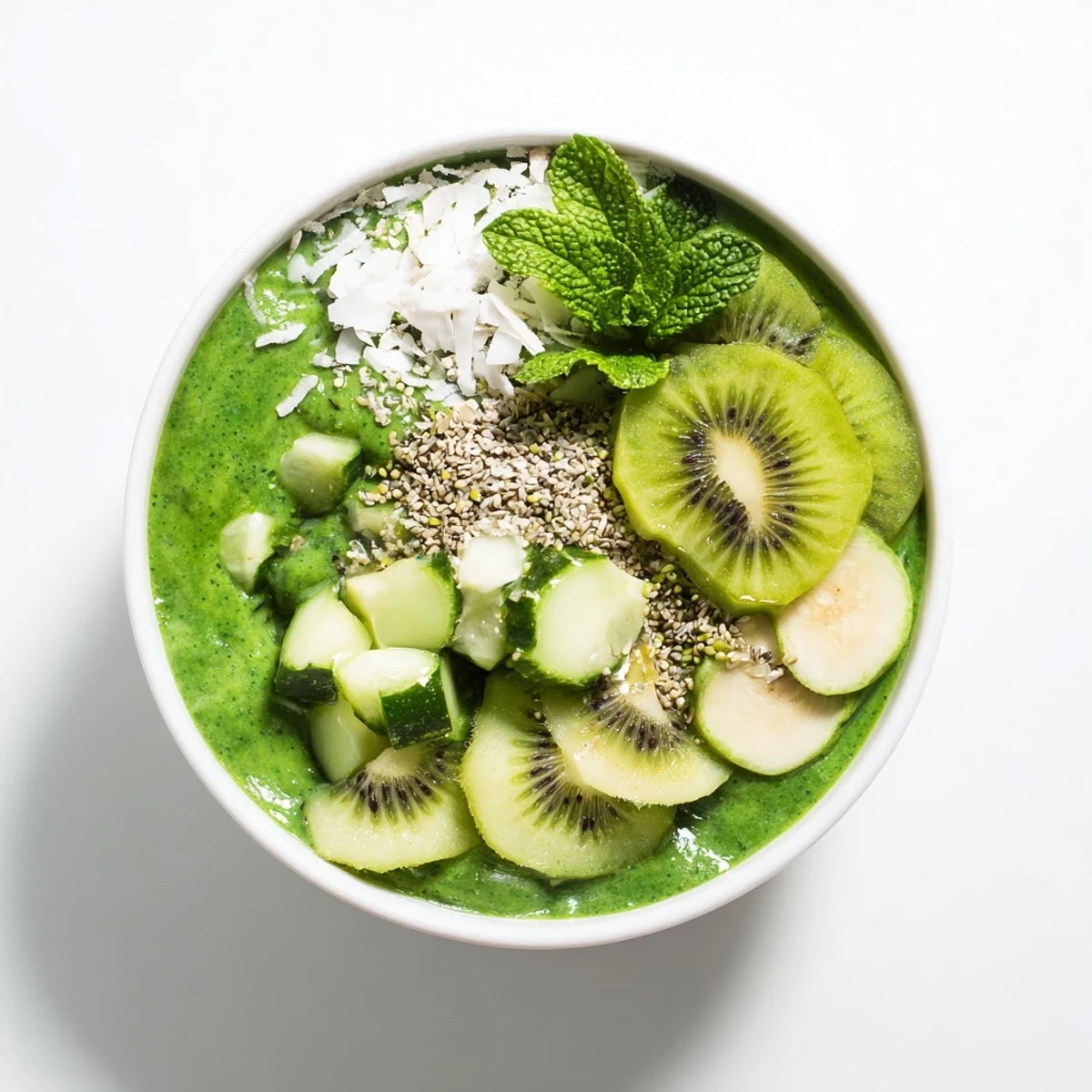 Creamy Green Smoothie Bowl bursting with kale, cucumber, and avocado, ideal for breakfast!