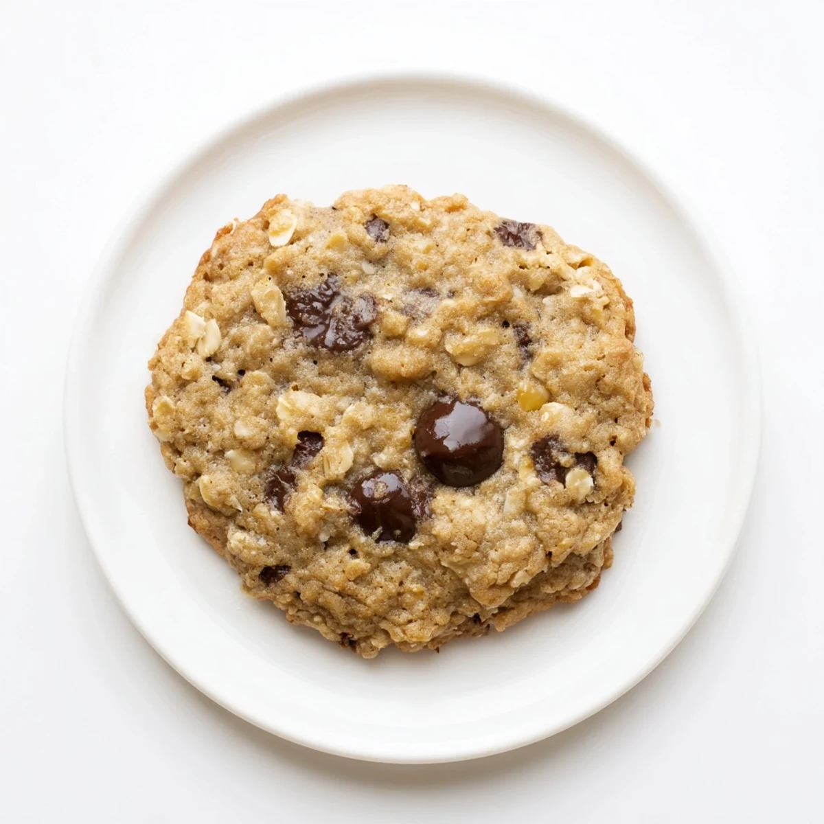 Warm, golden Oat-Banana Chocolate Chip Cookies, fresh from the oven, ready to enjoy with a glass of milk.