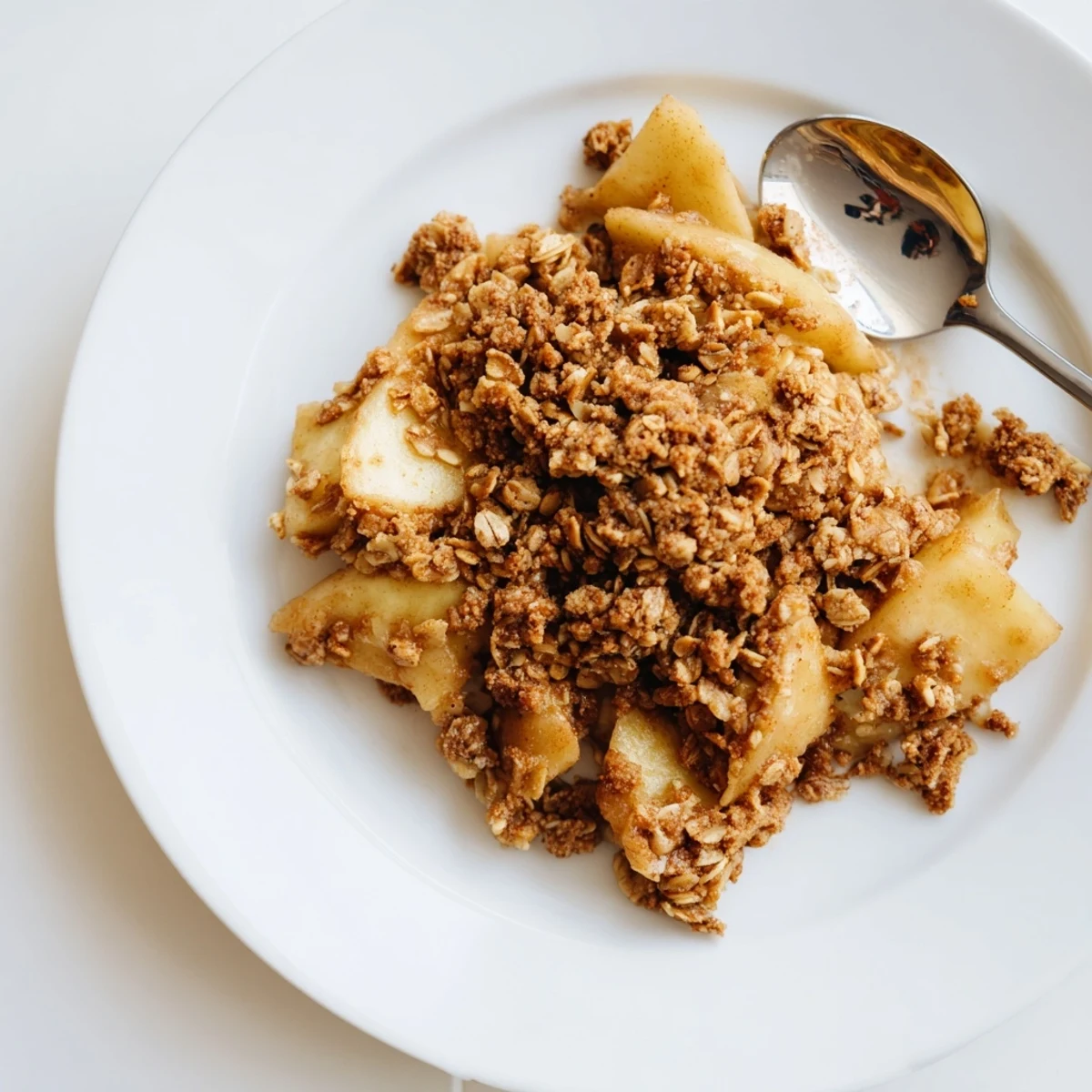 Golden-brown apple crisp with bubbly fruit, topped with a delicious, crunchy oat crumble.