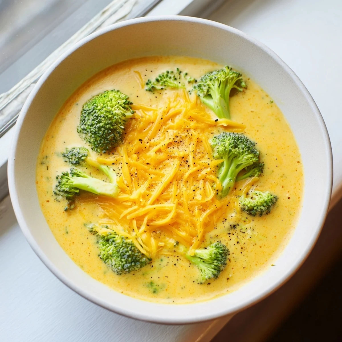 Thick and velvety Broccoli Cheese Soup, a comforting and flavorful homemade meal for lunch.