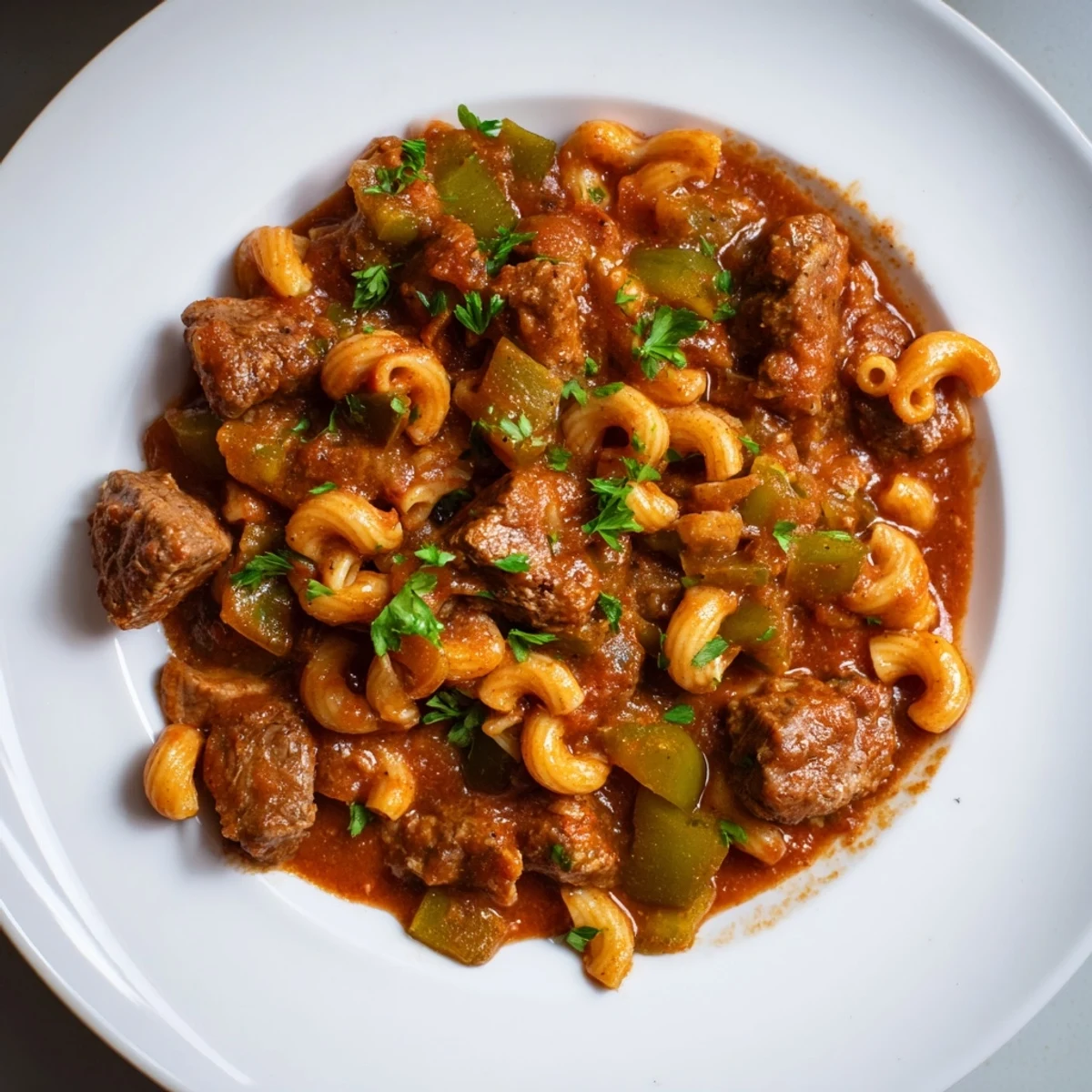 Flavorful goulash with beef or turkey, served warm, perfect for a cozy weeknight meal.