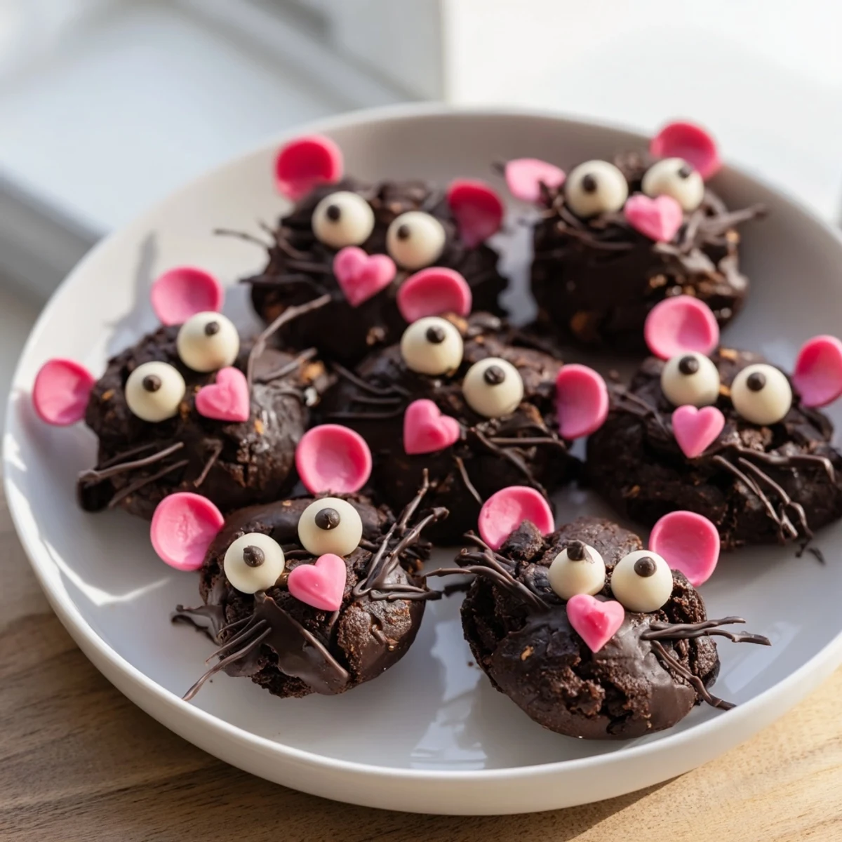 These delicious Silly Rat Cake Brownie Bites show off their playful rat features, a fun treat to make.