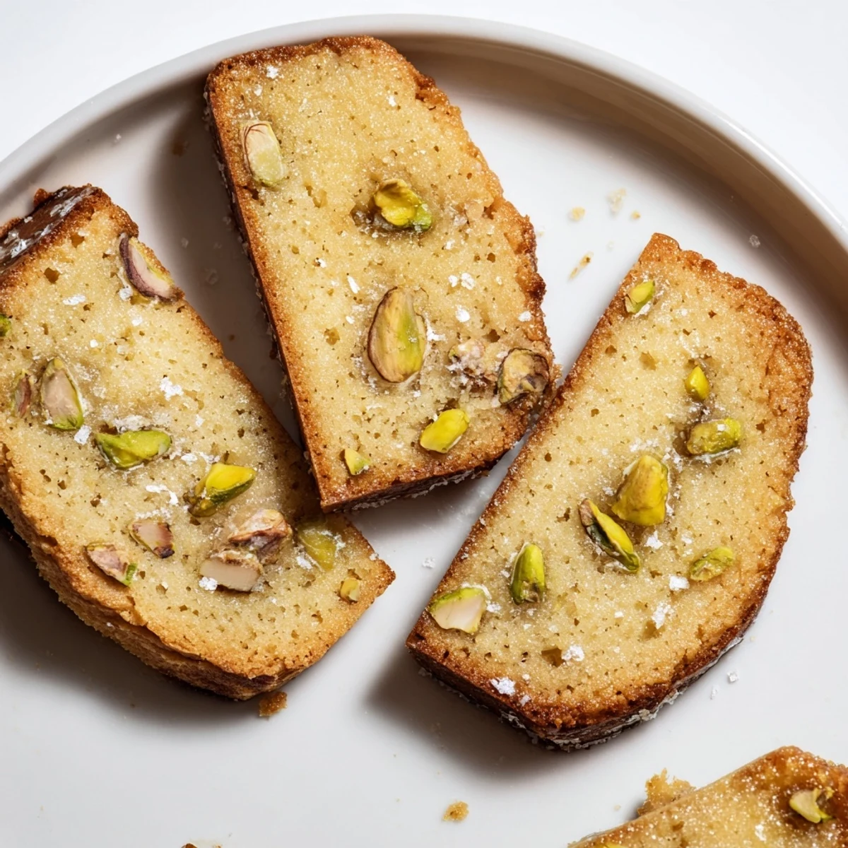 Fresh-baked salted pistachio slice & bake shortbread, wonderfully aromatic, perfect for an afternoon treat.