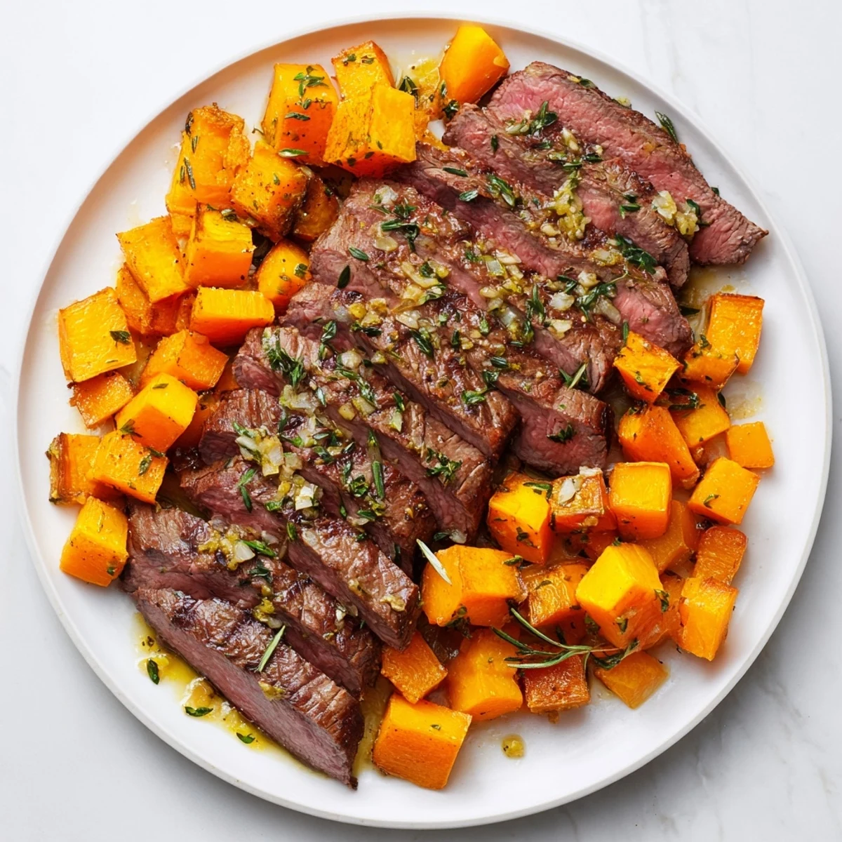 Succulent slices of garlic-herb steak over sweet roasted butternut squash make these bowls extra delicious.