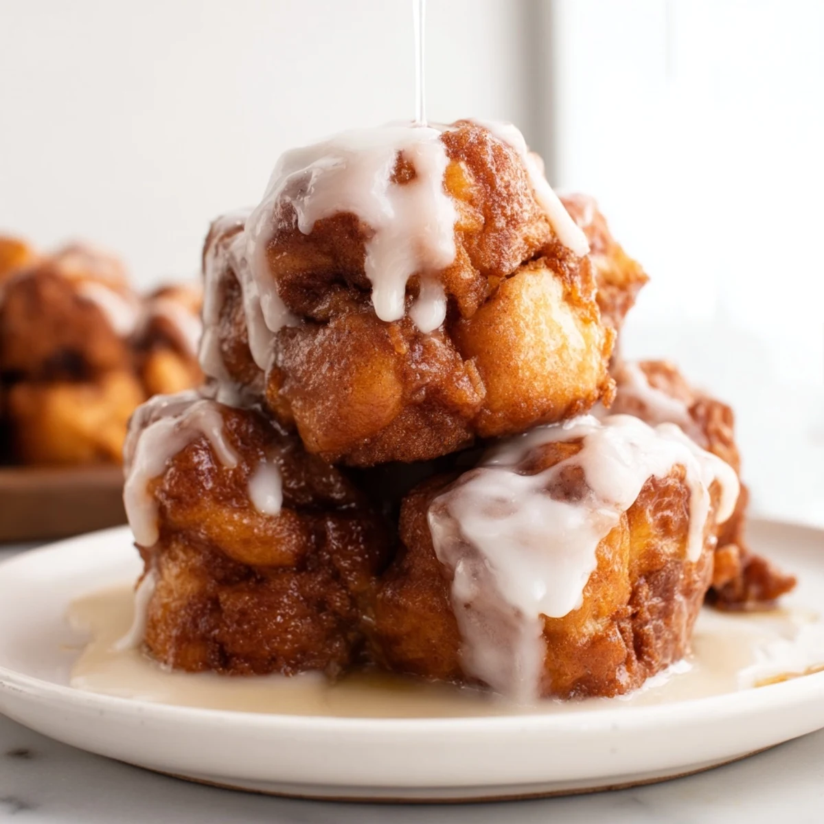 Golden-brown Easy Christmas Morning Monkey Bread, a sweet, pull-apart treat, ready to serve warm.
