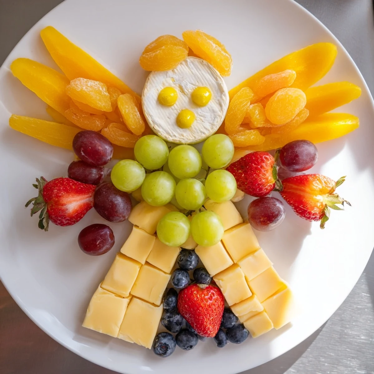 Cherub Angel Snack Tray: a vibrant platter of fruits, cheeses, and treats designed as a cherub.