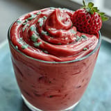 Creamy strawberry spinach smoothie blended with frozen banana and almond milk, perfect for breakfast.