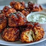 Golden-brown Vegan BBQ Cauliflower Wings baked to perfection, perfect for dipping.