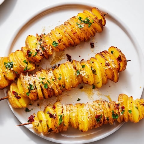 Crispy air-fryer tornado potatoes skewered and seasoned, perfect for snacking.  