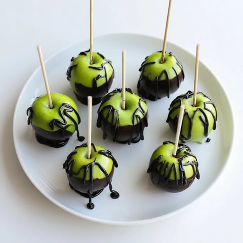 Vibrant Poison Apple Halloween treat board with glistening black apples, dips, and candies, ready to serve.