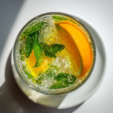 Refreshing probiotic soda mocktail featuring citrus juices and sparkling effervescence.  
