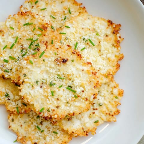 Perfectly baked, slightly bubbly cottage cheese chips with visible seasoning, ready for dipping.