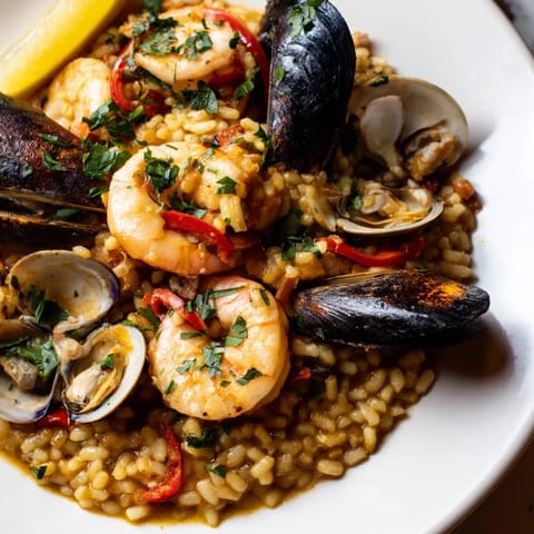 Spanish seafood paella dish