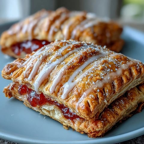A cross-section view of a Guava Cheese Pop Tart reveals the vibrant guava jam and creamy cheese filling inside.