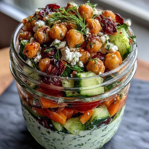 Citrus Herb Chickpea Cucumber Salad Jars filled with vibrant veggies, zesty citrus dressing, and fresh herbs for a healthy, make-ahead lunch.  
