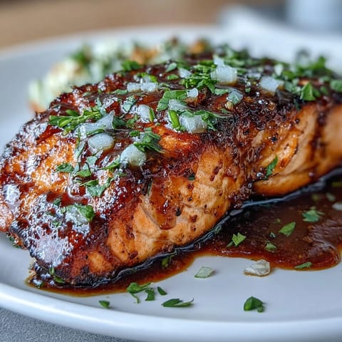 Tender salmon fillets marinated in garlic and soy, baked until flaky and golden, perfect for a healthy meal.