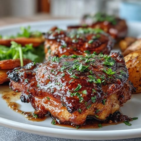 Golden honey mustard chicken and tender carrots baked together on a sheet pan, creating an easy and flavorful dinner.  