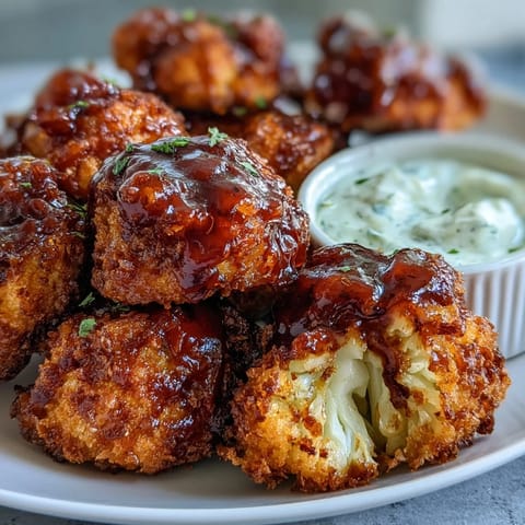 Golden-brown Vegan BBQ Cauliflower Wings baked to perfection, perfect for dipping.
