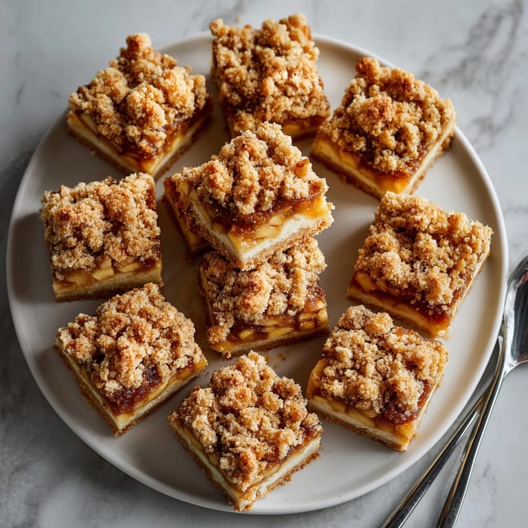Warm Cinnamon Apple Crumb Bars served with vanilla ice cream, highlighting buttery layers and spiced apples.