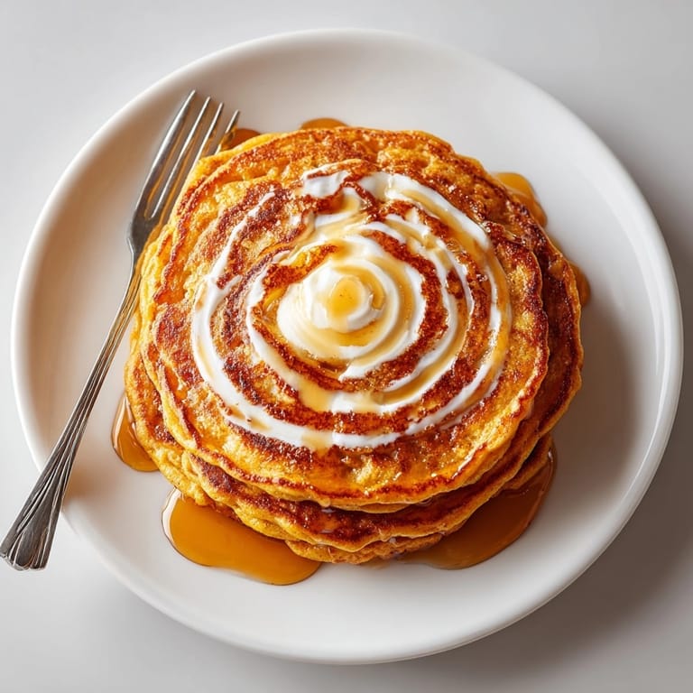 Close-up of airy Pumpkin Spice Pancakes, enticingly fluffy, with rich maple butter melting over them.