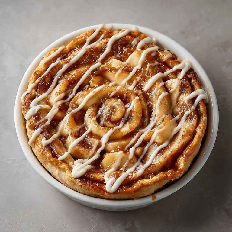 This Cinnamon Roll Apple Pie offers a delicious mix of textures, including juicy apples and sweet icing.