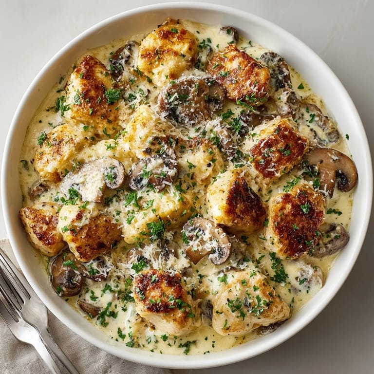 Earthy mushrooms and tender chicken nestled in a rich sauce – this creamy casserole is perfect.