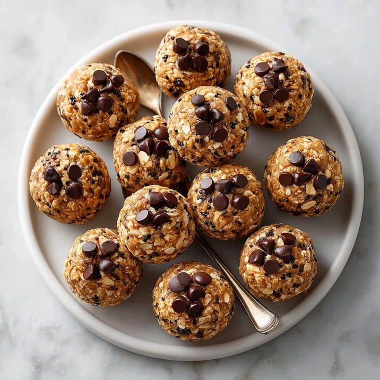 Freshly made Protein-Packed Peanut Butter Chocolate Energy Balls arranged as a grab-and-go snack for healthy energy<bos> boosts.