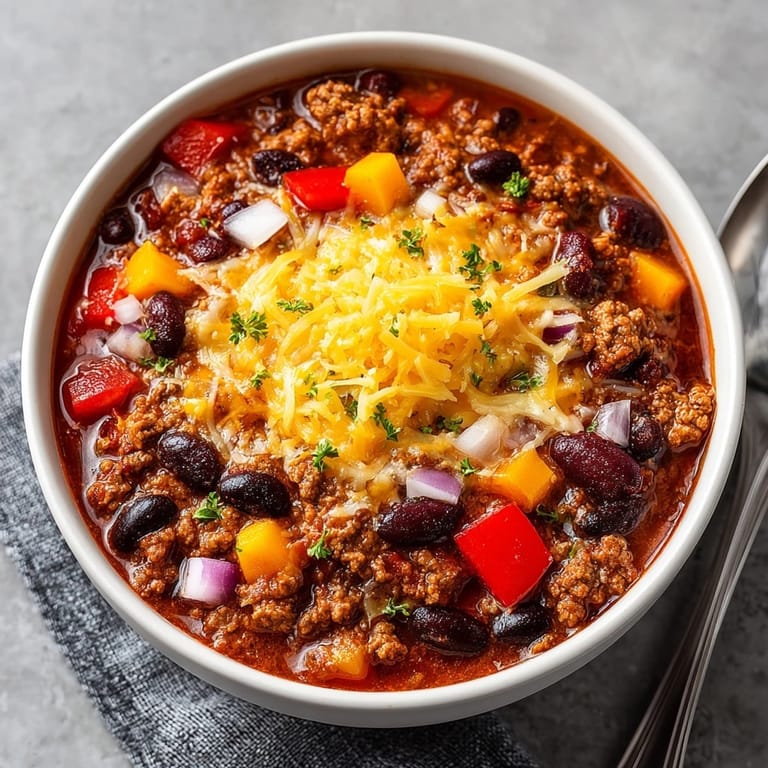 Homemade Pumpkin Chili with Cheddar Web Top ready to serve, a Halloween-themed meal.