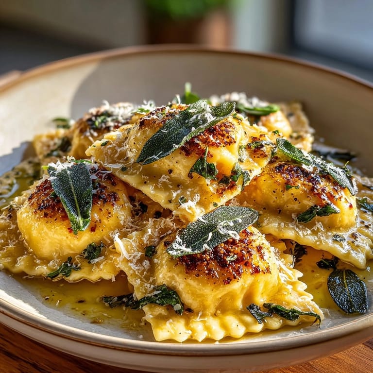 Plump Butternut Squash Ravioli showcases the vibrant orange filling, ready for a delicious, comforting taste.