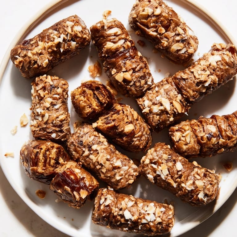 Easy vegan Peanut Butter Cinnamon Date Rolls recipe, perfect for no-bake snacks or dessert.