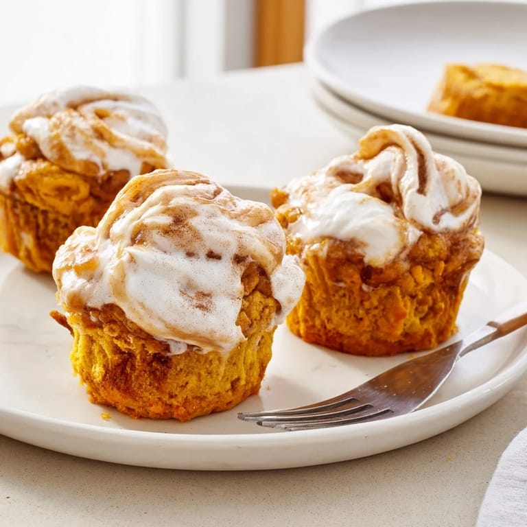 Deliciously spiced pumpkin muffins topped with a creamy marshmallow swirl, ideal for snacking.  