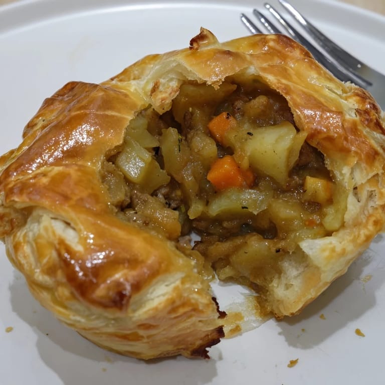 Golden-brown Japanese Curry Pie Muffins filled with spiced meat and hearty vegetables.  